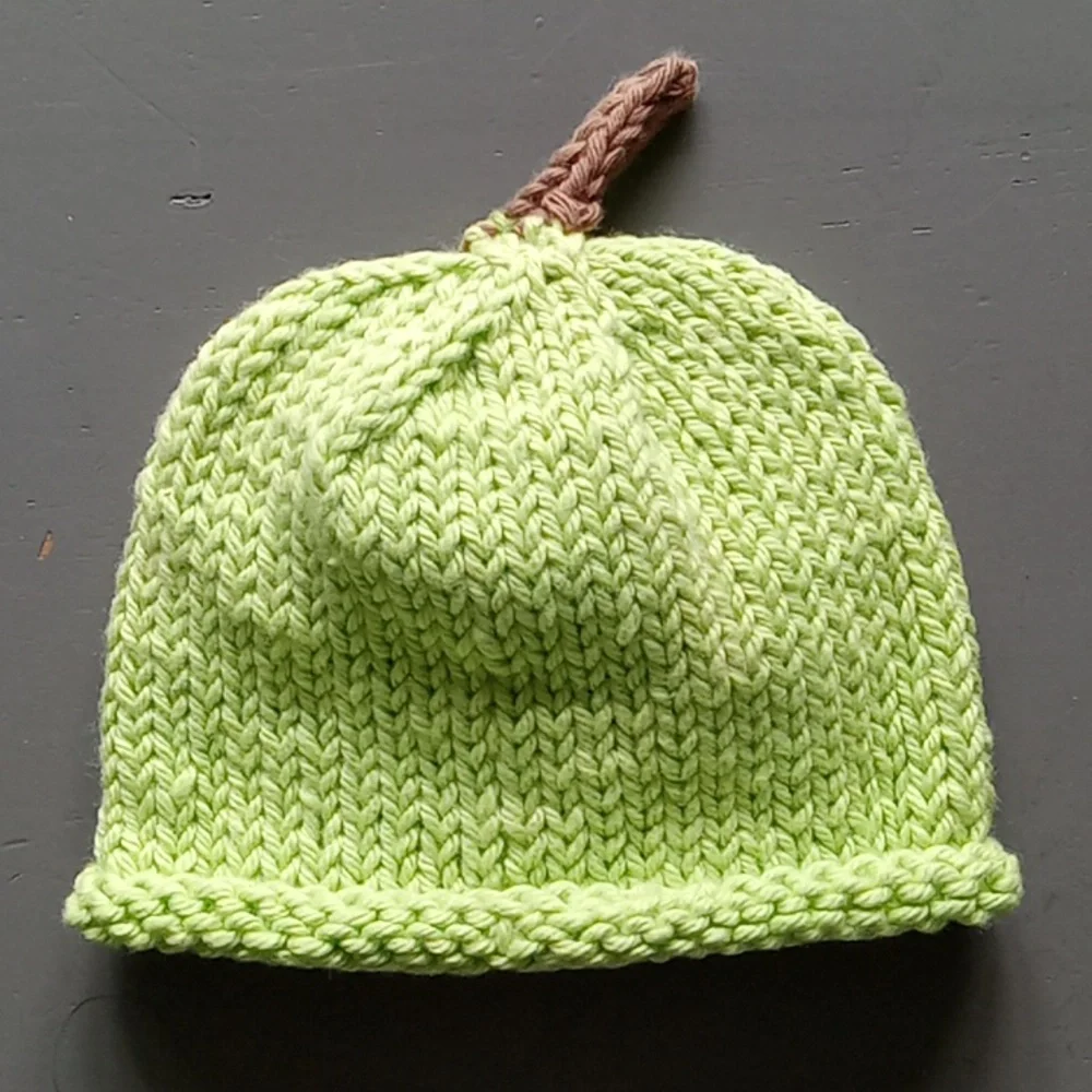 Handmade Handknit Green Apple 100% Cotton Baby Hat Preemie-Newborn